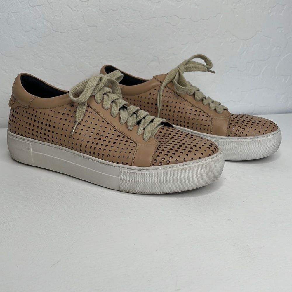 J/Slides tan perforated leather sneakers womens size 8.5